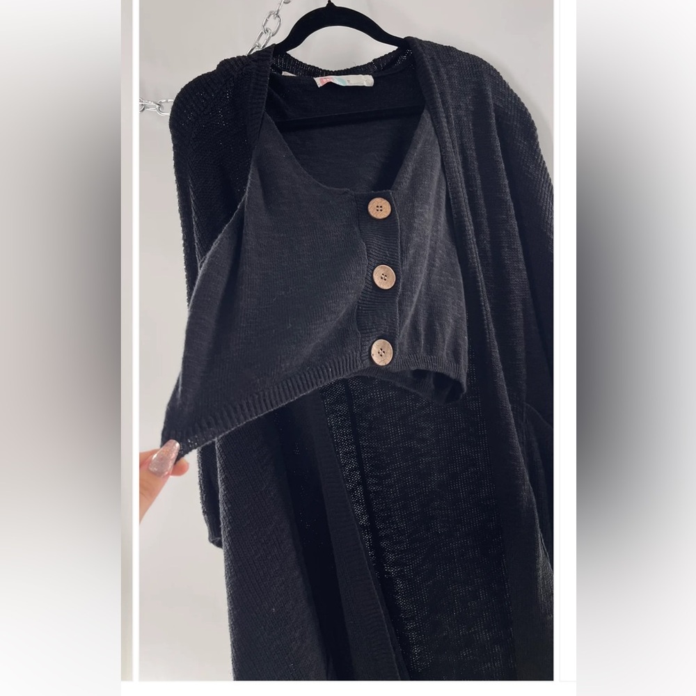 Free People Kai 2 piece Black Knit Cardigan, crop Tank with buttons set small - Picture 9 of 16